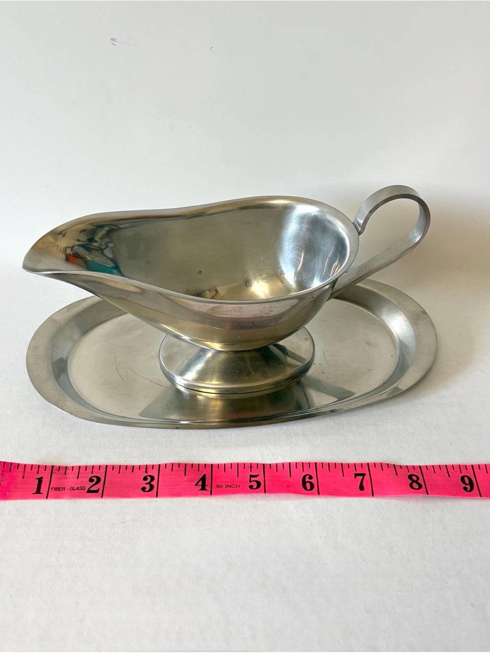 1970s Vintage Oneida 18/8 Stainless Steel Gravy Boat with Tray - Made in Japan